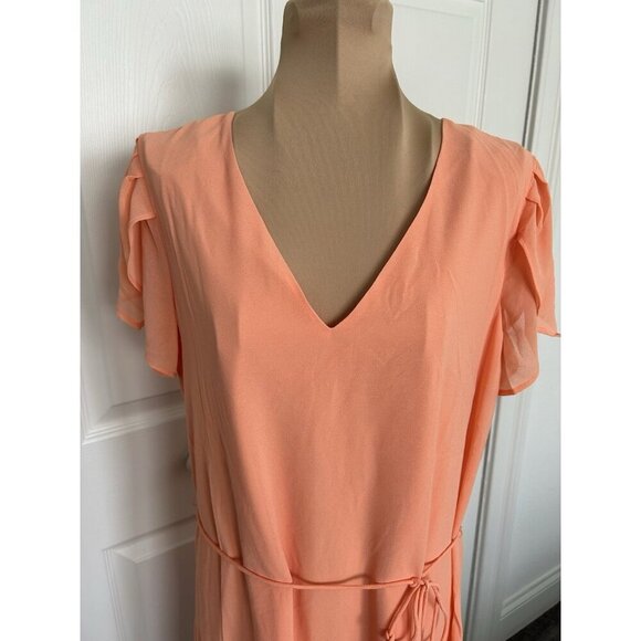 Naked Zebra V-Neck Short Tulip Sleeve Chiffon Shift Dress Peach Size M - Picture 2 of 11